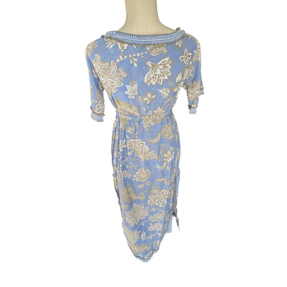 Gretchen Scott Blue Floral Midi Dress XS V-Neck Belted Waist - Picture 2 of 8